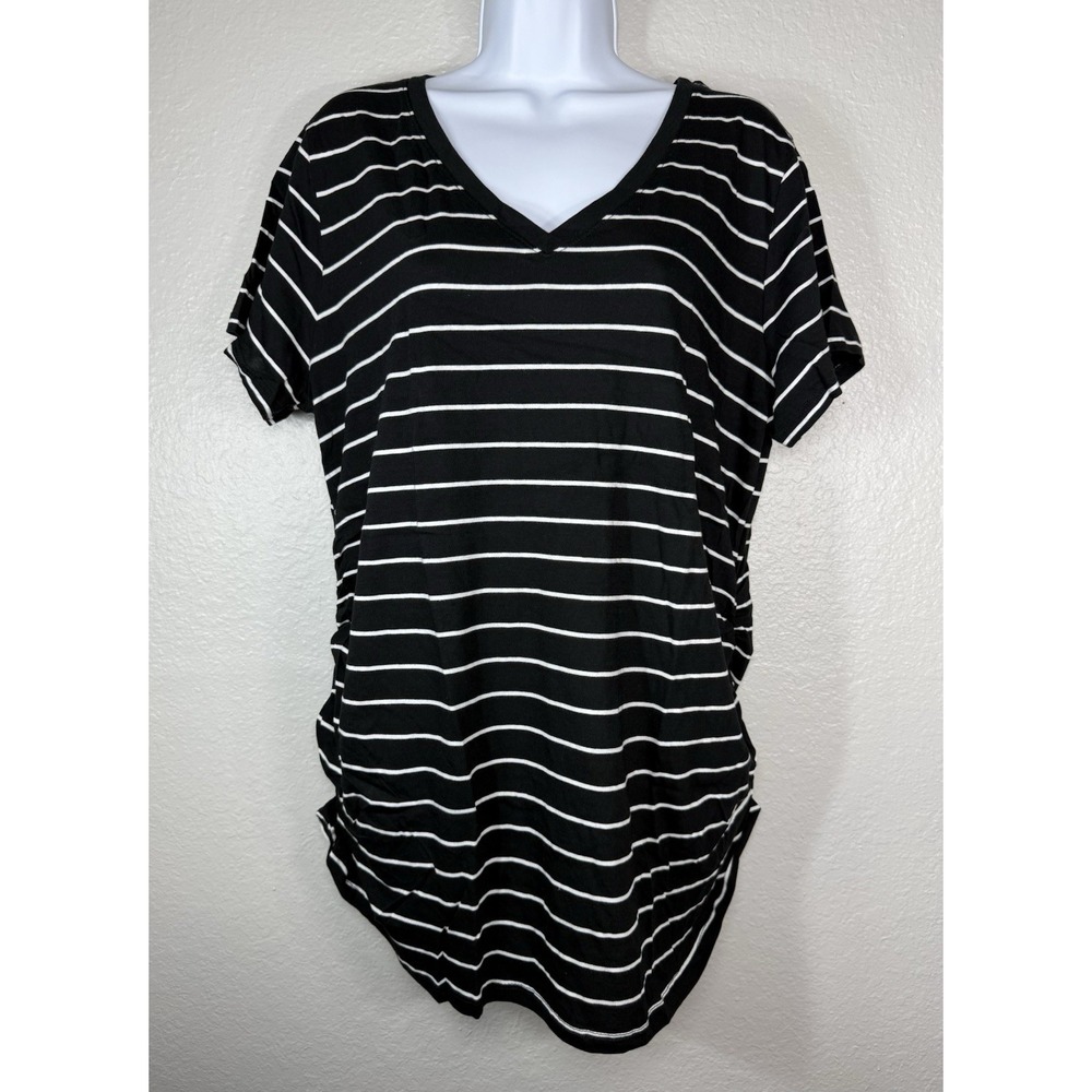 Isabel Target Maternity Stripped T-shirt Top XXL Black Short Sleeve Ruched Sides